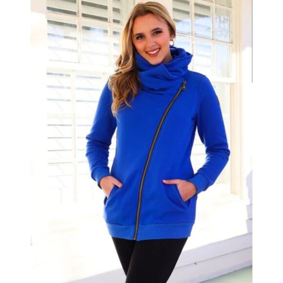 Classic Zoey Zip Cowl Neck Fleece Sweatshirt Women 4XL by Michelle Mae Blue Soft - Picture 2 of 16